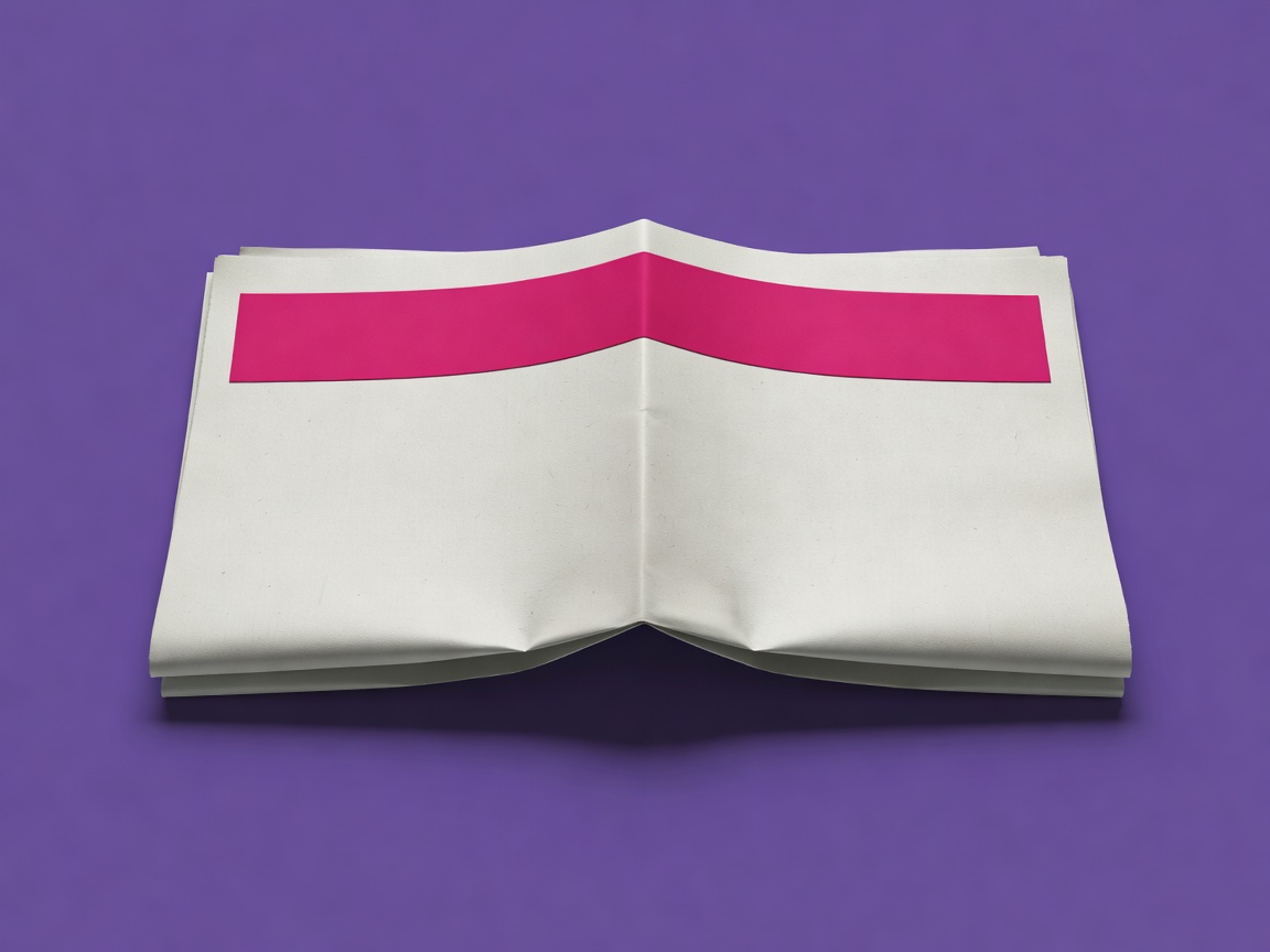 Softly lit 3D folded newspaper with a magenta headline band on a plain purple background